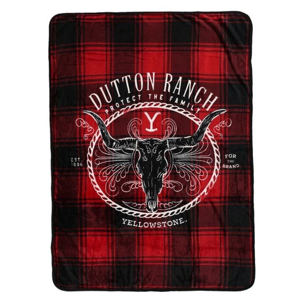 New Red Plaid Yellowstone Fleece Throw Gift Blanket Book Plush Dutton Ranch NIP